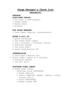 a computer screen with the text stage manager's check list and instructions on it