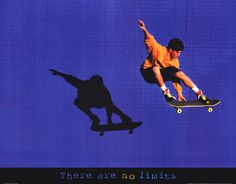 there are no limits skateboarder in the air with his shadow on the wall