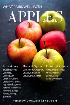 an advertisement for apples is shown with the words, what pairs well with apples?