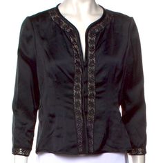 Vintage Valentino Black Silk Blend 3/4 Sleeve Blouse S Lace Embroidered Cuffs, Neckline And Enclosure Silk Blend Button Clasp Enclosure Bust: 34.5" Waist: 33" Length: 20.75" Elegant Formal Blouse With 3/4 Sleeves, Elegant Embroidered Button-up Blouse, Elegant Top With 3/4 Sleeves And Button Closure, Elegant 3/4 Sleeve Top With Button Closure, Formal Blouse With 3/4 Sleeves And Button Closure, Elegant Top With 3/4 Sleeves For Daywear, Elegant Embroidered Tops For Work, Elegant Embroidered Workwear Tops, Formal Fitted Blouse With 3/4 Sleeves