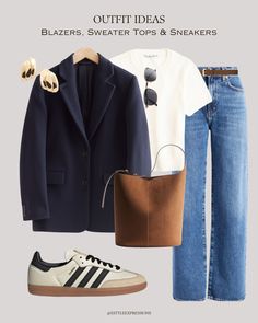 EStyle Expressions │ Style Alchemist │ Outfit Ideas | 🍁 6 stylish ways to pair Blazers with Sweaters Tops & Sneakers for a chic and relaxed fall vibe✨ Which look is your favourite? Comment… | Instagram Hoop Earrings Outfit Casual, Aw24 Outfits, Alchemist Outfit, Inexpensive Clothes, Blazer Outfit, Earrings Women, Blazer Outfits, Classic Outfits