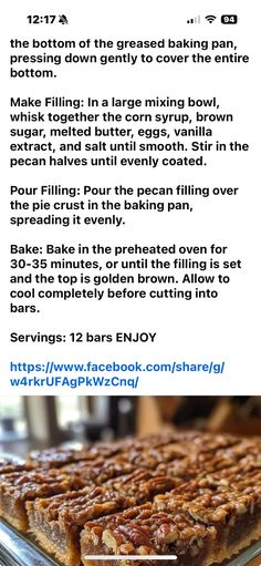 a recipe for baked bars on a baking sheet