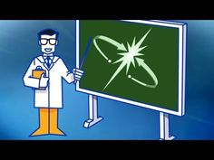 a man in white lab coat standing next to a blackboard with an image of a star on it