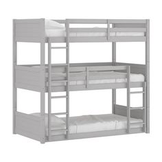 the bunk bed has two sets of ladders on each side and one is white