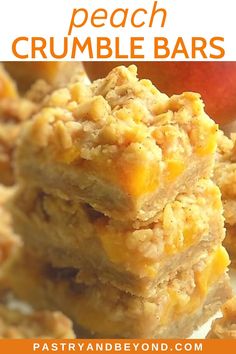 peach crumble bars stacked on top of each other