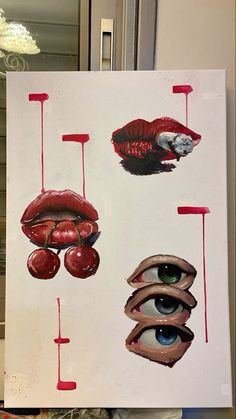 an art piece with different types of lips and eyeballs on it