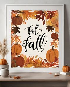 a fall poster with pumpkins and leaves