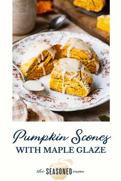 pumpkin scones with maple glaze on a plate