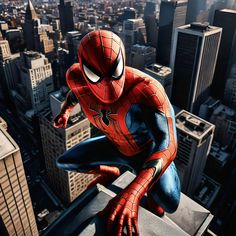 the amazing spider - man is flying high above the city