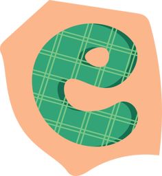 the letter s is made up of green squares and lines, with an orange circle in the center