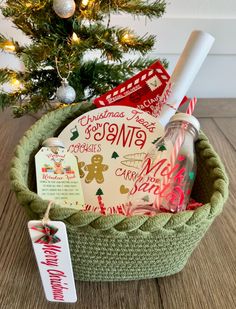 a christmas gift basket with personal items in it