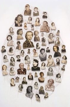 a collage of many different people's faces on a white background with lines in the middle