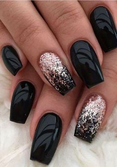 Show off your perfect nails with our collection of stunning nail art designs! From intricate patterns to trendy colors, find inspiration for your next manicure. Your nails deserve to look fabulous! 💅✨ #NailArt #NailInspo #ManicureMagic #BeautyTrends #NailGoals Black And Gold Nails, Black Gel Nails, Black Nails With Glitter, Black Coffin Nails, Matte Black Nails, Black Acrylic Nails, Classy Nail Designs, Fall Nail Art Designs, Black Nail Art