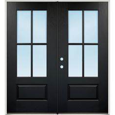 a black double door with two sidelights