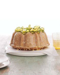 a bundt cake with cucumbers on top