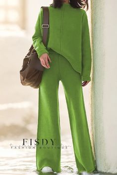 Fisdy - Conjuntos de jersey y pantalón con estilo urbano Regular Fit Pants, Stylish Sweater, Stylish Sweaters, Sleeves Clothing, Type Of Pants, Fit Pants, Sweater Pants, Urban Outfits, Straight Pants