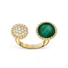 Van Cleef & Arpels - Perlée couleurs Between the Finger ring - Ring Woman Yellow Gold/Diamond/Malachite - Adorned with ornamental stones, the Perlée® couleurs jewelry creations embody a joyful spirit. Anchored in Van Cleef & Arpels' heritage, their bold use of color embodies the Maison's positive values. Adorned with ornamental stones, the Perlée® couleurs jewelry creations embody a joyful spirit. Anchored in Van Cleef & Arpels' heritage, their bold use of color embodies the Maison's positive va Van Cleef & Arpels, Van Cleef Arpels, Van Cleef, Finger Ring, Ring Finger, Jewelry Creation, Women Rings, Round Diamonds, Gold Diamond