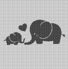 an elephant and its baby are shown in the cross stitch pattern, which is black