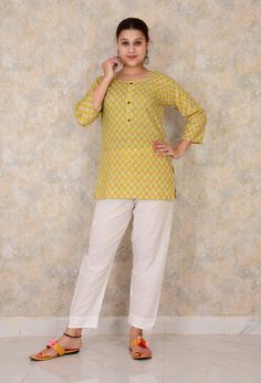 Cotton Tops  Sizes - M , L , XL , XXL Colour - Yellow , Pink Traditional Printed Yellow Tops, Fitted Cotton Straight Kurta Top, Festive Cotton Tops With Printed Motifs, Festive Yellow Long Sleeve Tops, Cotton Block Print Straight Kurta Top, White Cotton Tops With Printed Motifs, White Cotton Top With Printed Motifs, Yellow Long Sleeve Top With Printed Motifs, Cotton Straight Kurta Tops With Printed Motifs