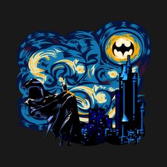 the dark knight rises in front of a starry night with batman silhouettes on it