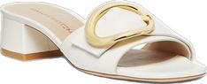 Elegant Formal Slides With Square Toe, Elegant Gold Flat Slides, Elegant Summer Sandals With Gold Buckle, Elegant Sandals With Gold Buckle For Spring, Elegant Sandals With Gold Buckle For Summer, Chic Square Toe Formal Slides, Elegant Formal Mules With Rectangular Buckle, Elegant Open Toe Slides With Buckle Closure, Elegant Square Toe Summer Slides