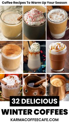 twelve winter coffees with text overlay that reads, 32 delicious winter coffees