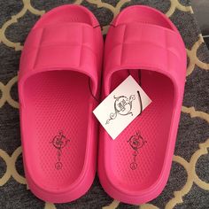 This Is A Nwt Pair Of Hot Pink Sole Mates Air-Cushioned Slides. Never Worn. Casual Pink Slides With Textured Footbed, Spring Low-top Non-slip Sandals, Casual Pink Slippers With Textured Footbed, Pink Slip-on Casual Sandals, Pink Low-top Sandals For Spring, Comfortable Low-top Slides For Spring, Pink Spring Sandals, Hot Pink, Slides