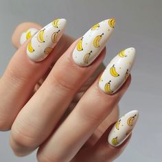 Banana Nails Design, Banana Nail Art, Nails Banana, Banana Nails, Toenail Art Designs, Fake Nails Designs, Nail Pops, Kawaii Nails, Toe Nail Art