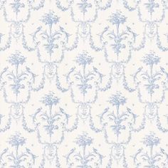 a blue and white wallpaper with flowers on it