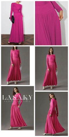 Lasaky – Refined Ruched Crew Neck Dress with Pockets – Lasaky Fashion Boutique Flowy Ruched Pink Maxi Dress, Flowy Pink Ruched Maxi Dress, Casual Pink Pleated Maxi Dress, Crew Neck Dress, Fall Decoration, Crewneck Dress, Types Of Dresses, Dress With Pockets, Style Elegant