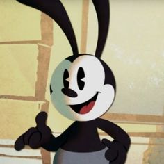 a cartoon rabbit is standing in front of a window and giving the thumbs up sign