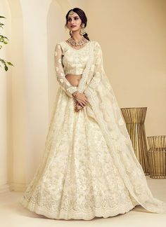 Off White Pearl Embroidered Wedding Lehenga Choli White Wedding Lehenga, भारतीय दुल्हन संबंधी, White Lehenga, Lehenga Online, Net Lehenga, Lehenga Choli Online, Ghagra Choli, Indian Lehenga, Bridal Lehenga Choli