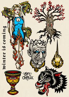 Traditonal tattoo flash Game Of Thrones Tattoo Traditional, Viking Flash Tattoo, The Warriors Tattoo, Got Tattoo Game Of Thrones, Dragon Flash Tattoo, Asoiaf Tattoo, Game Of Thrones Tattoo Designs, Falkor Tattoo, Baldurs Gate 3 Tattoo