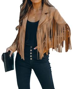 PRICES MAY VARY. No closure Highlight: Notched collar, Long sleeves, Cropped short coat jacket, Full tassel fringe trimming, Ful lined Versatile jacket: This fringe jacket is fitted for spring and fall as daily wear street wear western tassel fringe jacket, weekend going out faux suede fringe jacket outwear, holiday vacation trip faux leather tassel fringe cropped jacket short coat, evening party night club bar western fringe tops cute jacket, Riding biker motorcycle jacket, faux suede moto jack Tassel Jacket, Faux Leather Jacket Women, Motorcycle Jacket Women, Fringe Leather Jacket, Suede Moto Jacket, Work Chic, Trendy Jackets, Faux Suede Jacket, Fringe Jacket