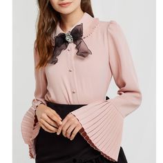 Reposhing This Item I Purchased From @Amanda_stantonn. Loved It, But Ready To Rotate For Something New. Questions? Leave A Comment Below! Aesthetics Clothes, Blouse With Bell Sleeves, Tie Collar, Bow Tie Collar, Decorative Bows, Something New, Bow Tie, Clothes For Sale, Bell Sleeves