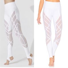 Alo Yoga High Waist Wrapped Stirrup Mesh Legging White Small White Fitted Mesh Bottoms, Fitted White Mesh Bottoms, White Fitted Yoga Pants For Gym, White Mesh Bottoms, White Fitted Activewear For Summer, White Tight Summer Bottoms, Tight White Summer Pants, Fitted Mesh Activewear For Spring, High-waist White Yoga Pants For Gym