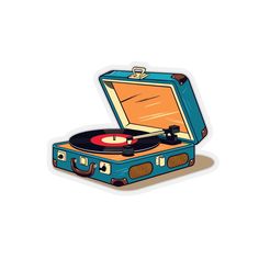 an open suitcase with a record player on it's side and the lid opened