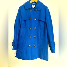 Worthington Blue Wool Jacket. Lots Of Great Button Detail And Cute Peplum Bottom. Size M Nwt Blue Double-breasted Pea Coat With Button Closure, Blue Double Button Winter Pea Coat, Blue Winter Outerwear With Double Button Closure, Winter Blue Outerwear With Double Button Closure, Blue Double Button Pea Coat For Fall, Casual Blue Pea Coat With Double Button Closure, Blue Winter Peacoat, Blue Double-breasted Outerwear With Snap Buttons, Blue Long Sleeve Pea Coat With Double Button Closure