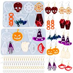 PRICES MAY VARY. 🎃【10 Pairs Unique Halloween Theme Molds Shape Resin Earring Molds】Our resin molds are designed with Halloween theme molds and it has 10 unique patterns(skull, pumpkin, spider web, and others, great for making eyecatching and beautiful earrings, keychains, pendants etc. 🎃【Hole Design on the Top of Resin Mold Halloween】 Unlike other resin earring molds without hole design , our Rifanda halloween resin mold are designed with a hole on the top of epoxy mold, so you don’t need to l Crafting Patterns & Molds, Resin Jewelry Molds, Halloween Pendant, Skull Pumpkin, Spider Earrings, Silicone Resin Molds, Ghost Earrings, Mold Kit, Jewellery Moulds