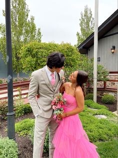 Pink Hoco Dress With Date, Gray And Pink Prom Couple, Prom Date Outfits Matching, Pink Prom Dress Couple Pictures, Spinning Prom Pictures, Pink Senior Prom Dress, Pink Prom Inspo Couple, Matching Pink Prom Outfits, Pink Prom With Date