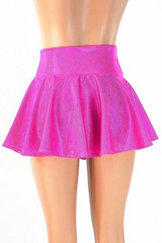 "This item is made to order, please read all the way through the listing before purchasing! Super cute neon pink holographic metallic mini skirt! This wicked awesome skirt is full circle cut, so it whirls and twirls with flirty movement. It is made of four way stretch spandex. It sets high at the waist, and the length is measured from the top of the waistband to the hemline. Need help choosing \"Length\"? Watch this video: https://www.youtube.com/watch?v=qTKmmJGrjW8&t=1s Womens Sizing (See b Trendy Fitted Metallic Mini Skirt, Trendy Fitted Shiny Skirt, Shiny Stretch Mini Skirt, Rave Style Mini Skirt For Night Out, Neon Bottoms For Summer Party, Trendy Fitted Shiny Mini Skirt, Metallic Mini Skirt With Stretch, Metallic Stretch Mini Skirt, Shiny Mini Skirt For Summer