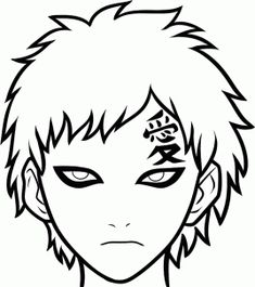 the face of an anime character with black and white ink on his forehead, looking angry