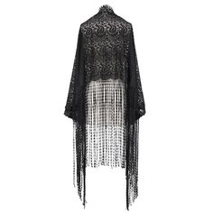 A fringed gothic shawl featuring gothic paisley patterned mesh fabric and fringed border.It is perfect for casual wear and can be paired with a variety of gothic outfits. Product Specifications:Style: GothicFabric: 100% Polyester Fringed Shawl For Party, Black Fringed Shawl For Festival, Gothic Shawl, Gothic Style Clothing, Cape For Women, Gothic Lace, Lace Cape, Fringe Shawl, Black Cape