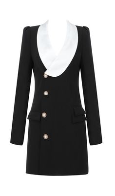 BLACK AND WHITE BLAZER DRESS White Blazer Dress, Black And White Blazer, Black And White Contrast, Stretch Crepe, White Blazer, Black Blazer, Blazer Dress, Blazer Coat, Black Pumps