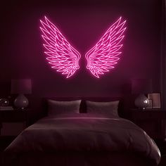 'Angel Wings' Neon Sign - Nuwave Neon Angel Neon Sign, Neon Room Signs, Neon Signs Room, Neon Signs For Room, Neon Light Room, Neon Room Decor, Cool Neon Signs, Neon Lights Bedroom, Pink Neon Sign