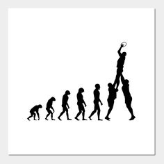 the evolution of basketball is depicted in this black and white poster, with an image of a man reaching up to hit a ball