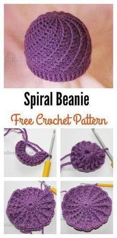 crochet spiral beanie pattern with instructions to make it in the shape of a ball