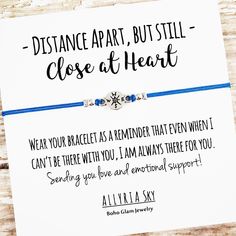 "L I S T I N G * I N C L U D E S: * One charm bracelet presented on an accompanying message card * Message card text: \"Distance Apart, but Still Close at Heart / Wear your bracelet as a reminder that even when I can't be there with you, I am always there for you. Sending you love and emotional support!\" * Select your preferred charm style and cord color from the drop-down menus * Includes gift packaging See photos for cord color and charm options. Bracelet options as pictured: compass charm; t Minimalist Adjustable Bracelets As Best Friend Gift, Adjustable Friendship Bracelet With Heart Charm For Best Friend, Adjustable Silver Friendship Bracelet For Best Friend, Adjustable Charm Bracelet Best Friend Gift, Long Distance Friendship Gifts Bracelets, Keep Bracelet, Glam Jewelry, Distance Gifts, Boho Glam