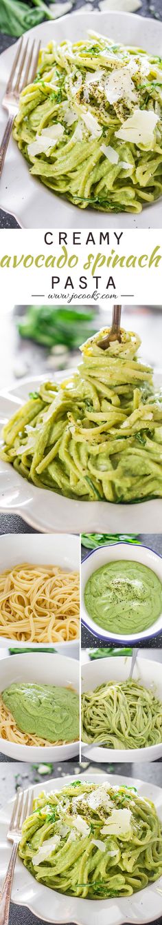 several plates with different types of pasta and sauces on them, including broccoli