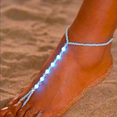 Glow In The Dark Anklet Bracelet Toe Ring New In Bag Adjustable Jewelry For Beach Season Parties, Blue Luminous Jewelry For Party, Luminous Blue Jewelry For Parties, Adjustable Blue Luminous Jewelry, Blue Bohemian Anklets For Party, Adjustable Luminous Blue Jewelry, Adjustable Blue Anklets For Party, Blue Beaded Anklets For Party, Bracelet Inspiration